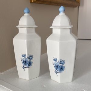 VTG - ENESCO 5”Tall Glass Ginger Jars Fine Bone China  C1979